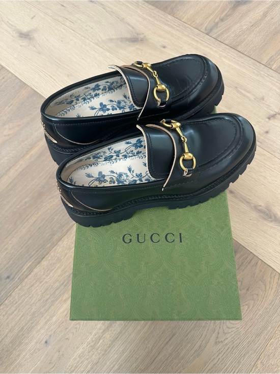 Gucci Shoes - Gucci Black Leather Horsebit Loafers with Gold Hardware